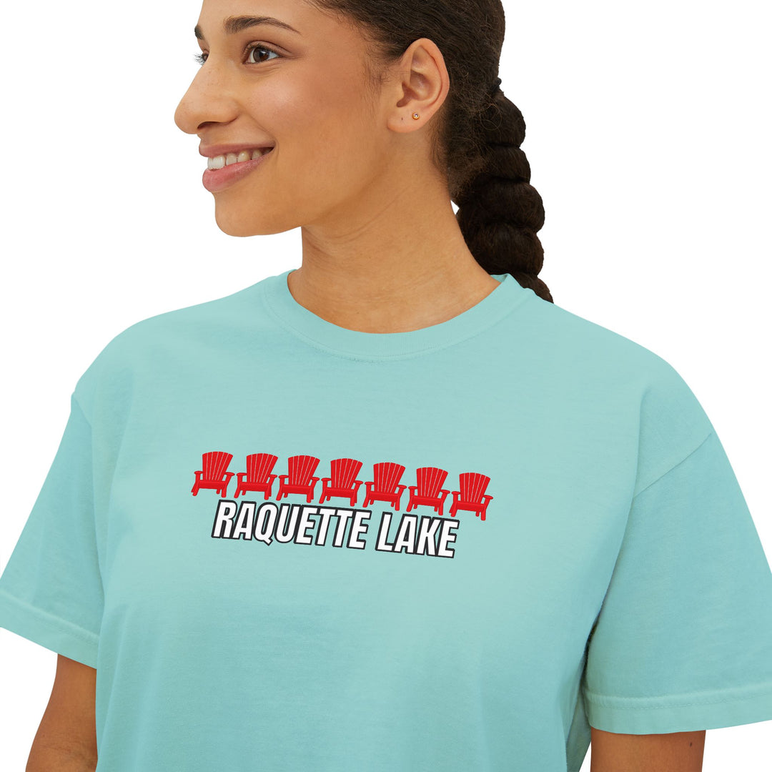 Raquette Lake Ladies Boxy Tee - Red Chairs