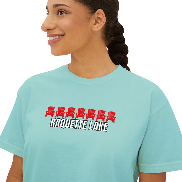 Raquette Lake Ladies Boxy Tee - Red Chairs