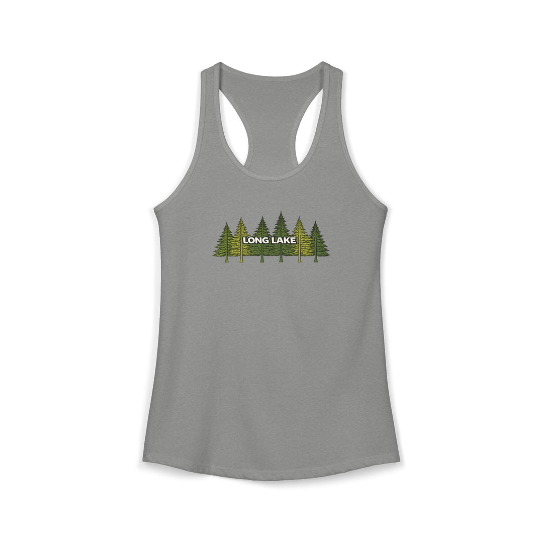 Long Lake Pine Trees Ladies Racerback