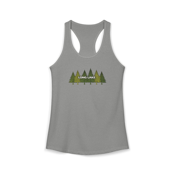 Long Lake Pine Trees Ladies Racerback