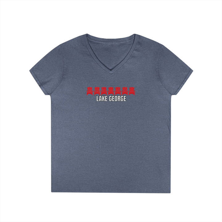 Lake George Red Chairs Ladies V-Neck