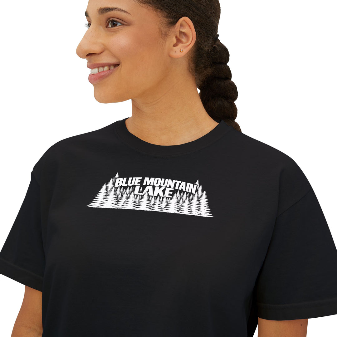 Blue Mountain Lake Trees Ladies Boxy Tee