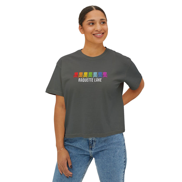 Raquette Lake Ladies Boxy Tee - Rainbow Chairs