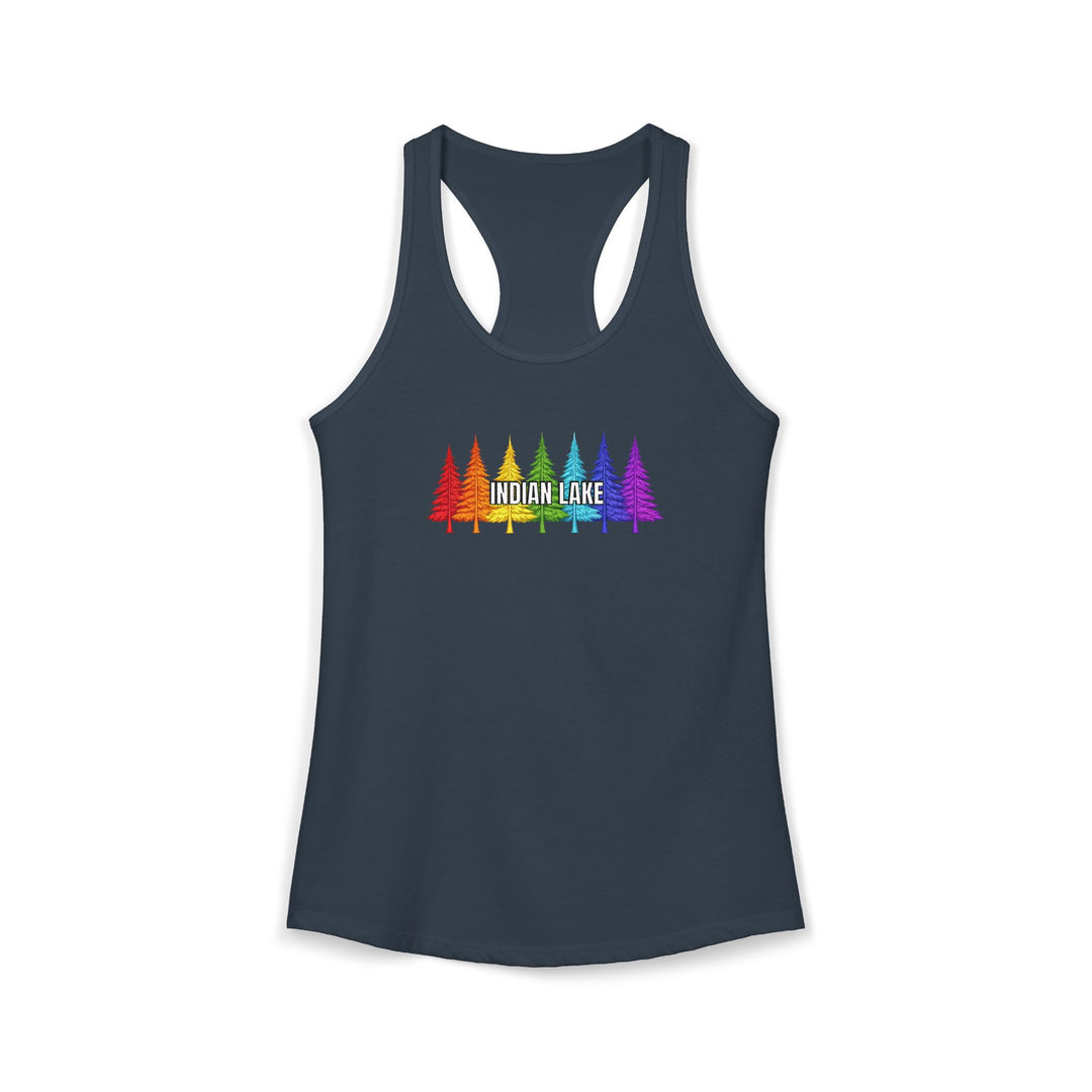 Indian Lake Ladies Racerback - Rainbow Trees