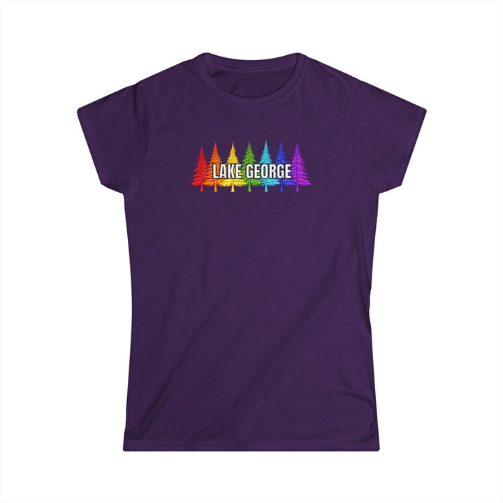 Lake George Ladies T-Shirt - Rainbow Trees