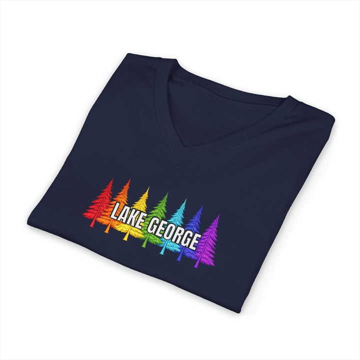 Lake George Unisex V-Neck - Rainbow Trees