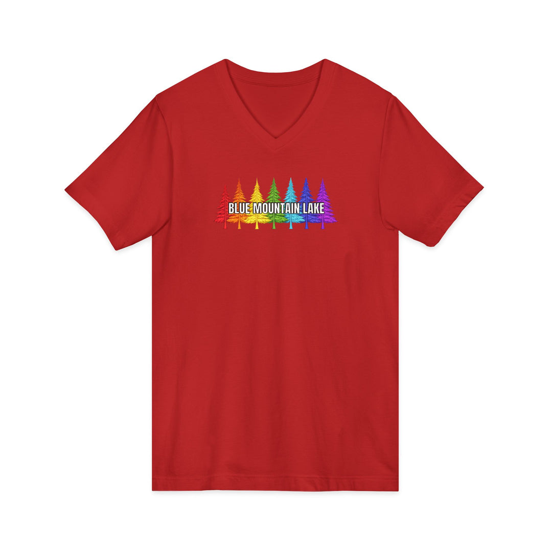 Blue Mountain Lake Rainbow Trees Unisex V-Neck T-Shirt