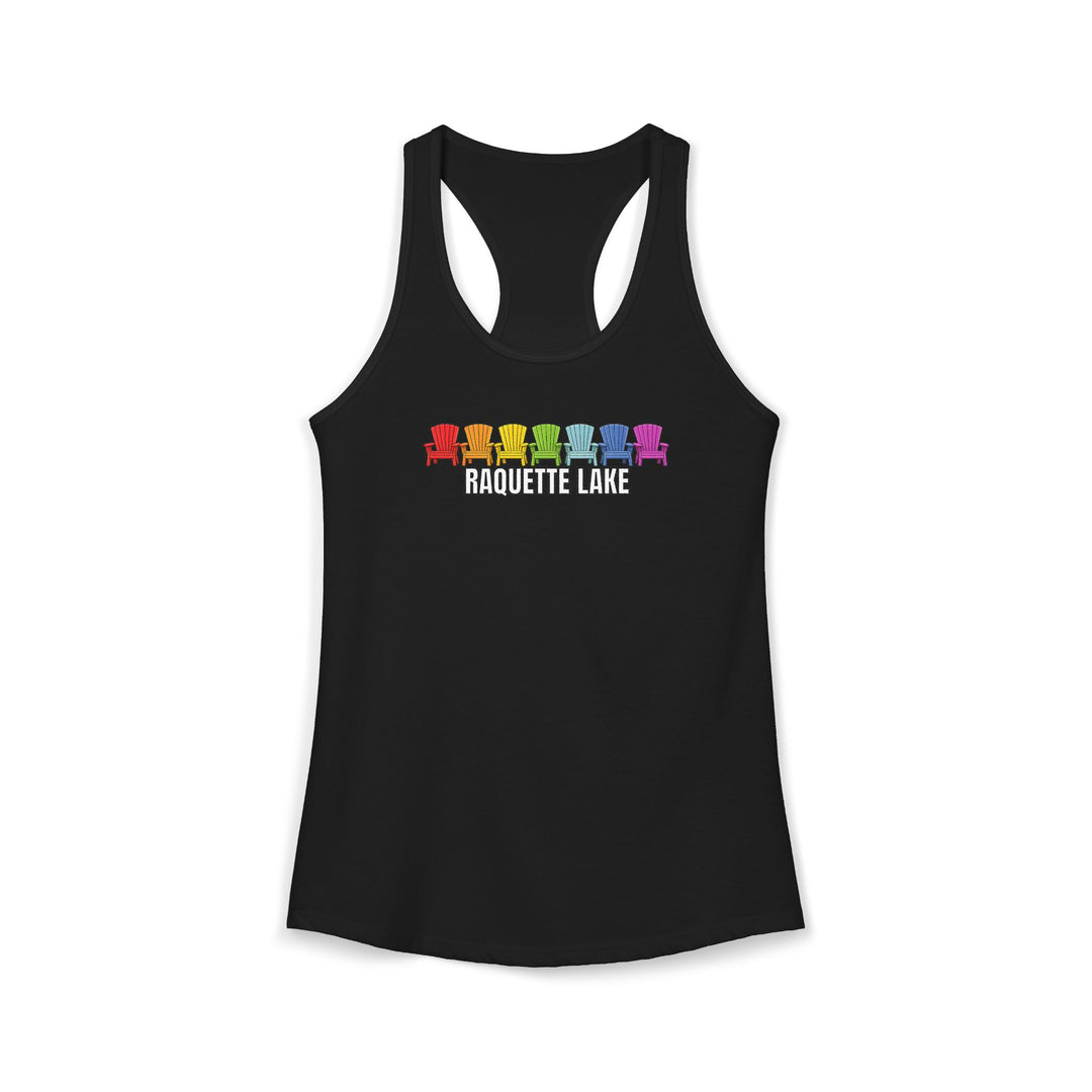 Raquette Lake Ladies Racerback - Rainbow Chairs