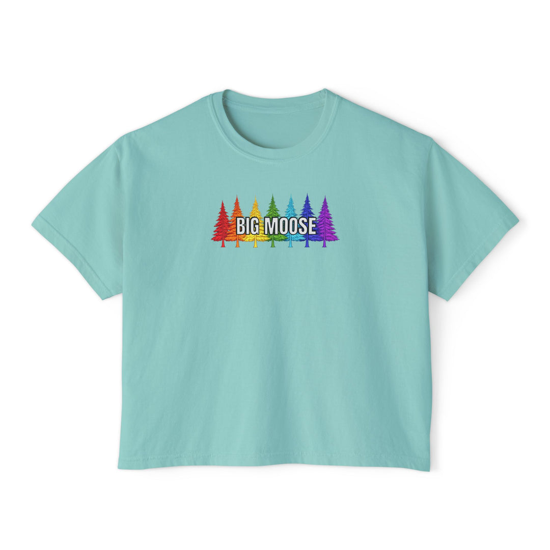 Big Moose Rainbow Trees Ladies Boxy Tee