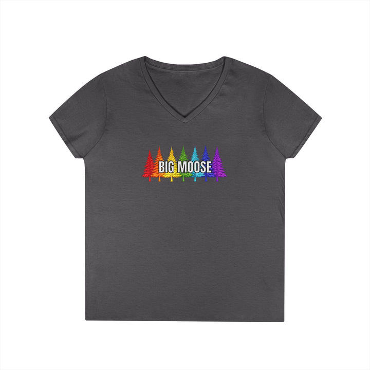 Big Moose Rainbow Trees Ladies V-Neck