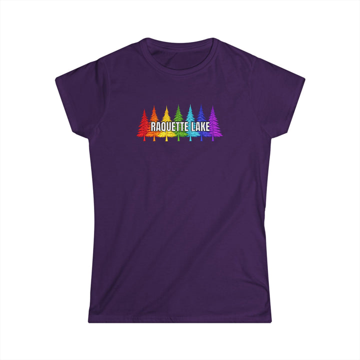 Raquette Lake Ladies Tee - Rainbow Trees
