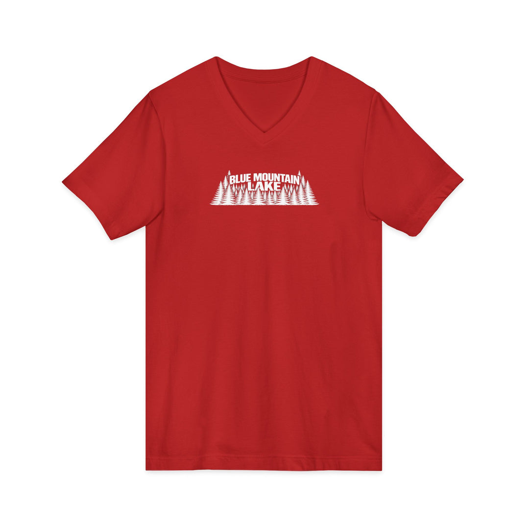 Blue Mountain Lake Trees Unisex V-Neck T-Shirt