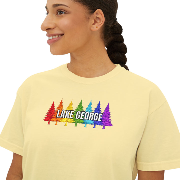 Lake George Rainbow Trees Ladies Boxy Tee