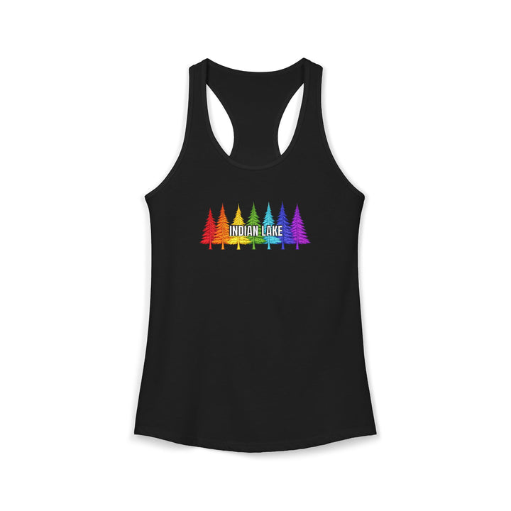 Indian Lake Ladies Racerback - Rainbow Trees