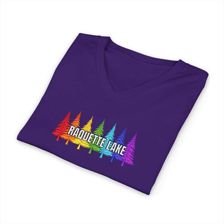 Raquette Lake Unisex V-Neck T-Shirt - Rainbow Trees
