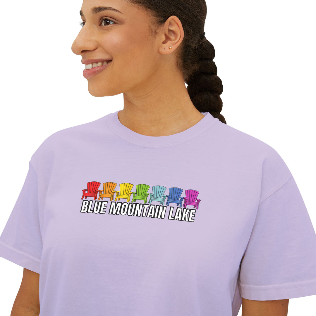 Blue Mountain Lake Rainbow Chairs Ladies Boxy Tee