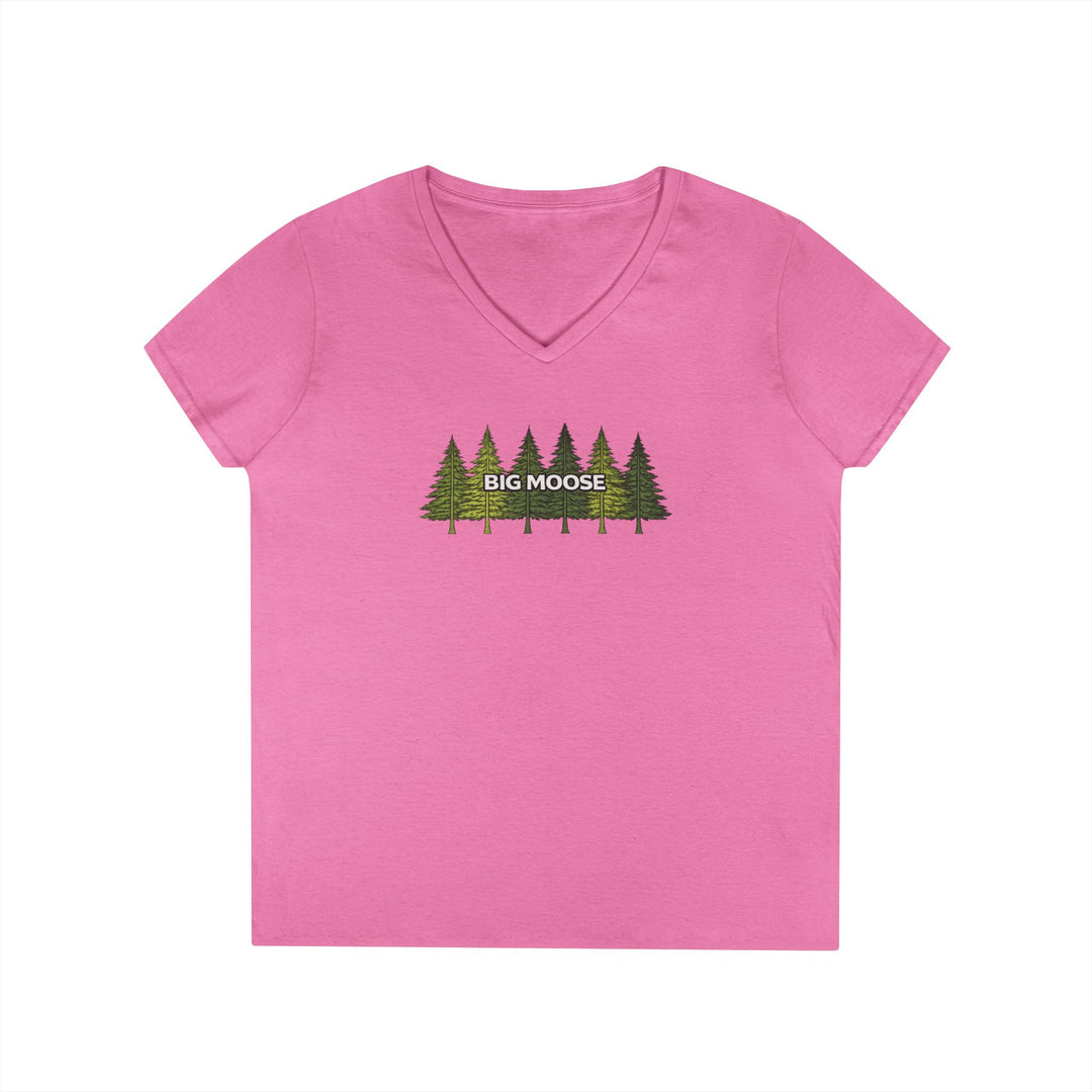 Big Moose Pine Trees Ladies V-Neck