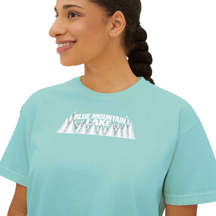 Blue Mountain Lake Trees Ladies Boxy Tee