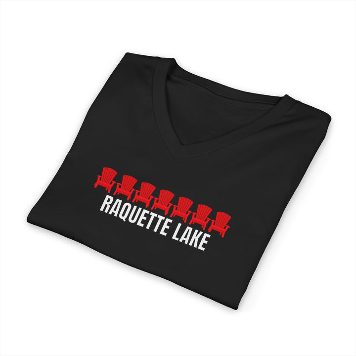 Raquette Lake Unisex V-Neck T-Shirt - Red Chairs