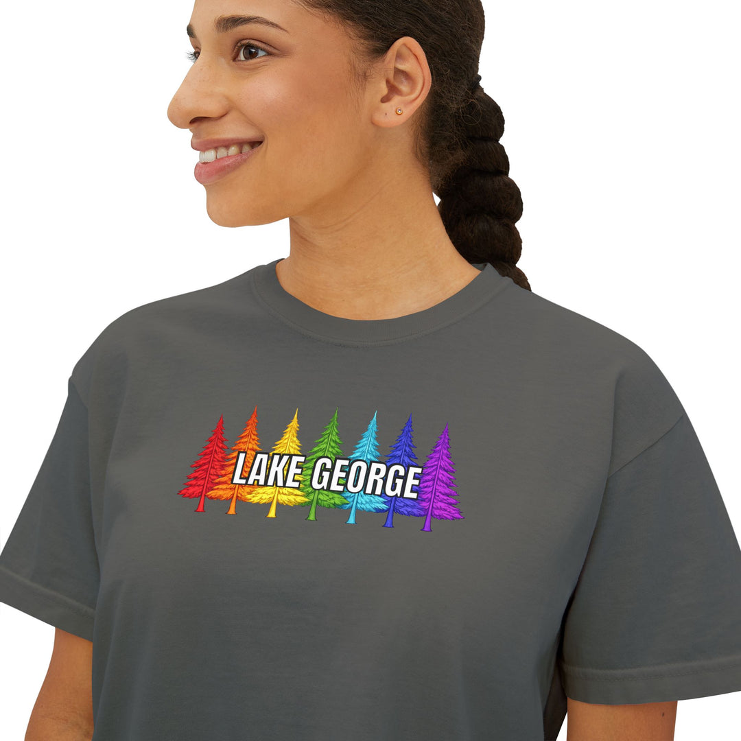 Lake George Rainbow Trees Ladies Boxy Tee
