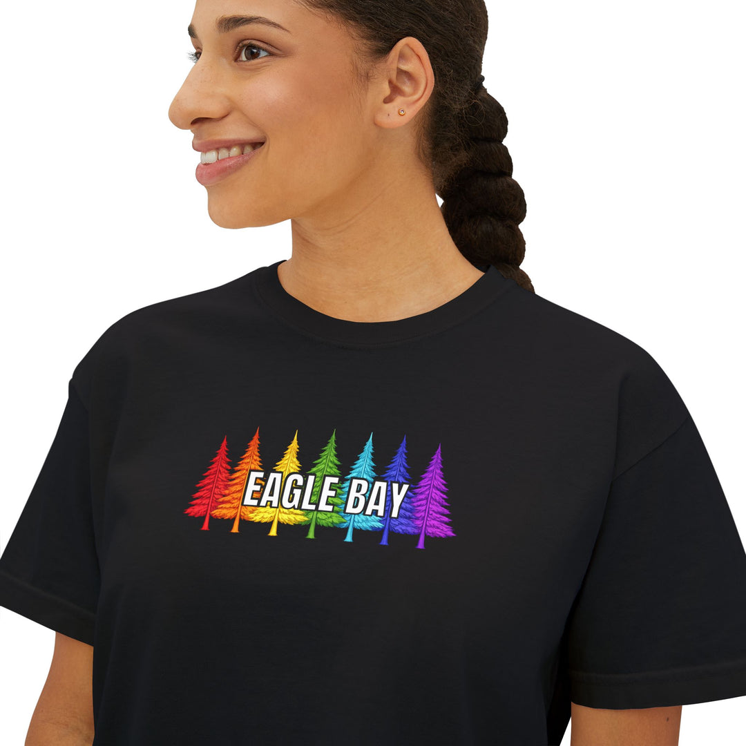 Eagle Bay Ladies Boxy Tee - Rainbow Trees