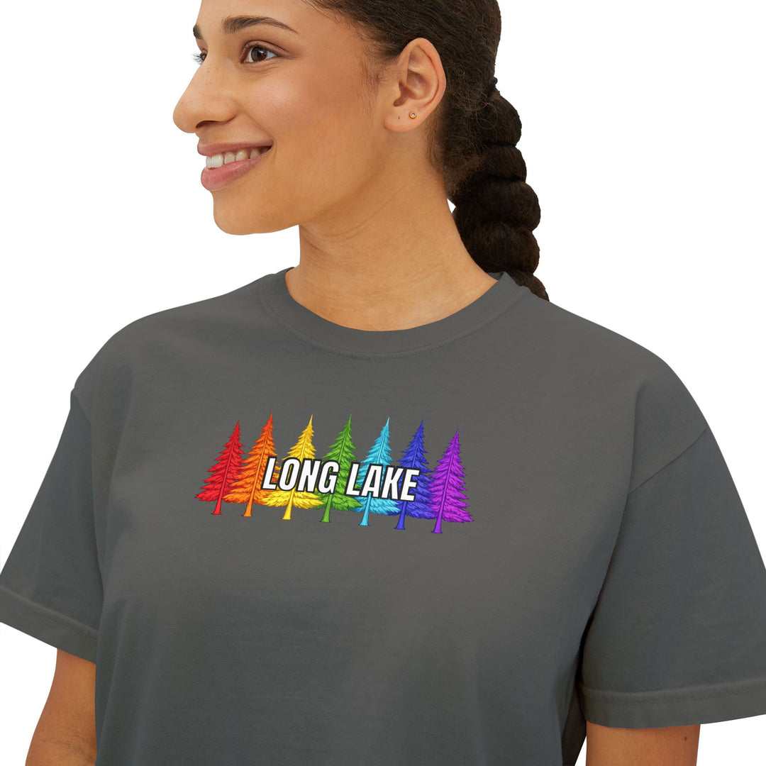 Long Lake Rainbow Trees Ladies Boxy Tee