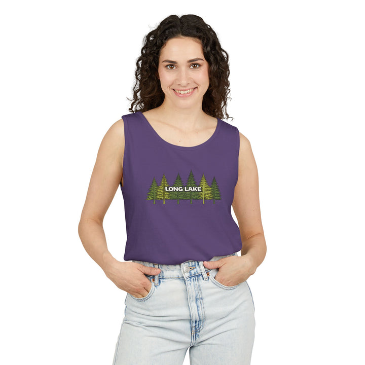 Long Lake Pine Trees Unisex Tank