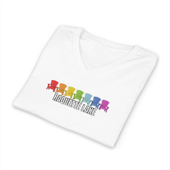 Raquette Lake Unisex V-Neck T-Shirt - Rainbow Chairs