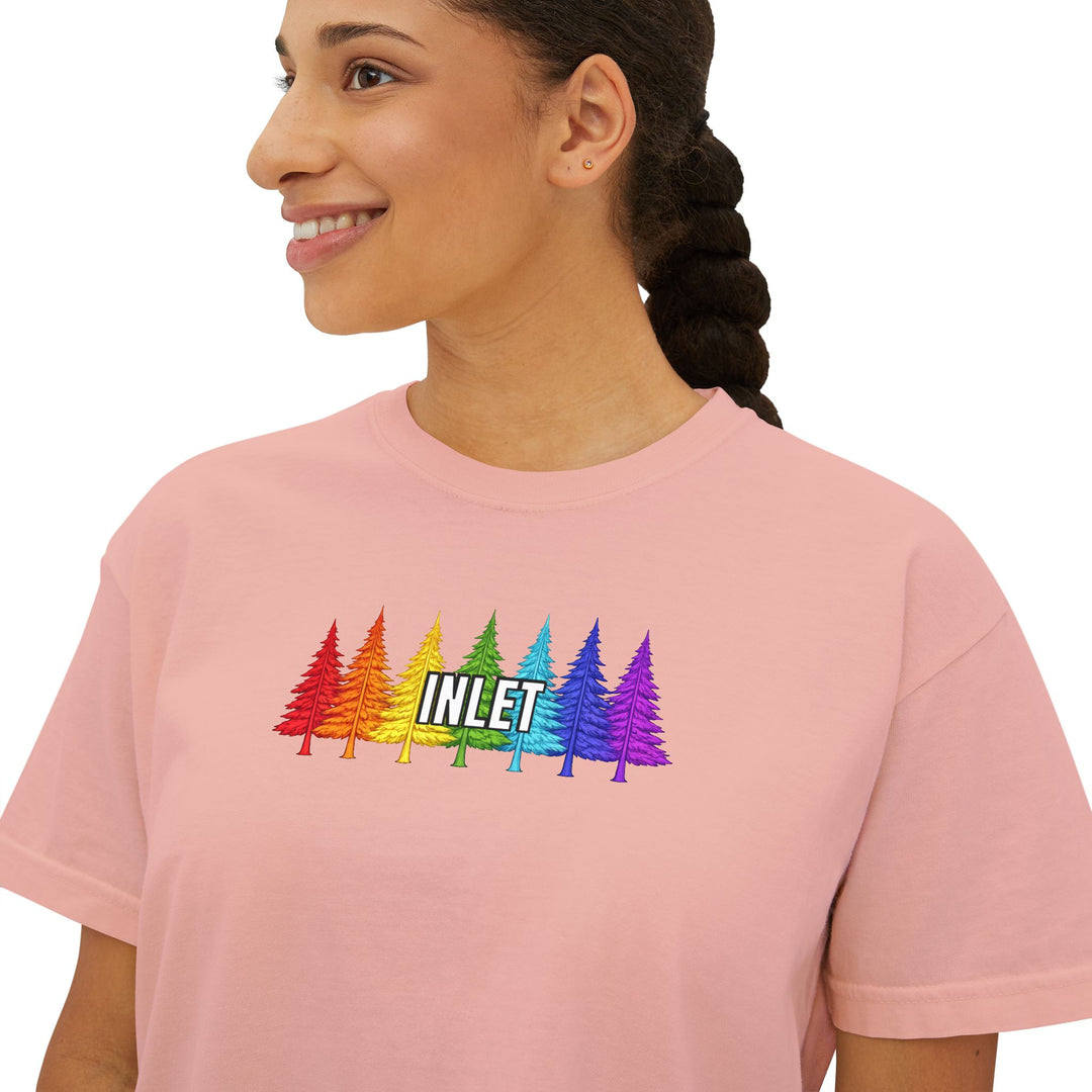 Inlet Ladies Boxy Tee - Rainbow Trees