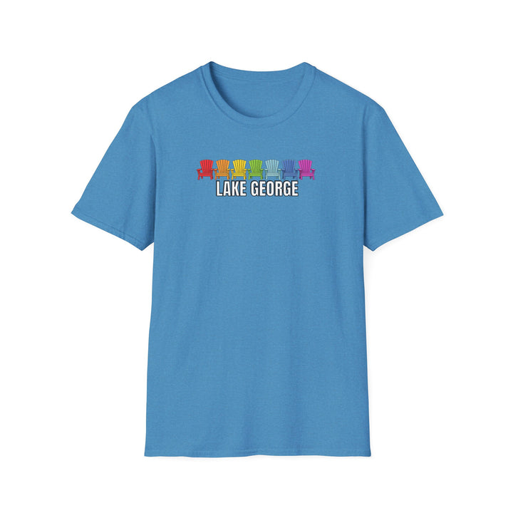 Lake George Unisex T-Shirt - Rainbow Chairs