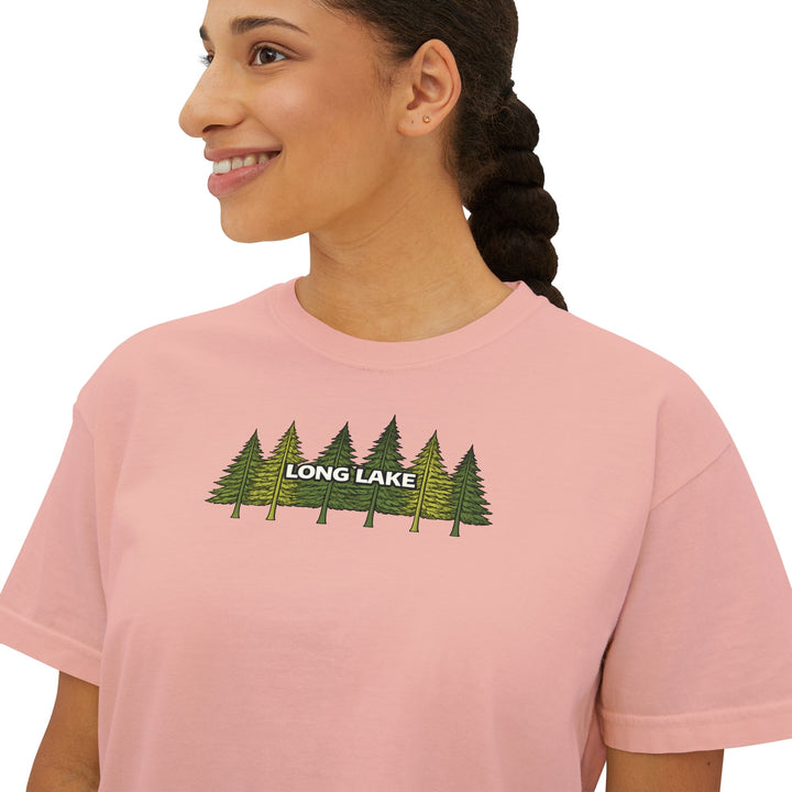 Long Lake Pine Trees Ladies Boxy Tee