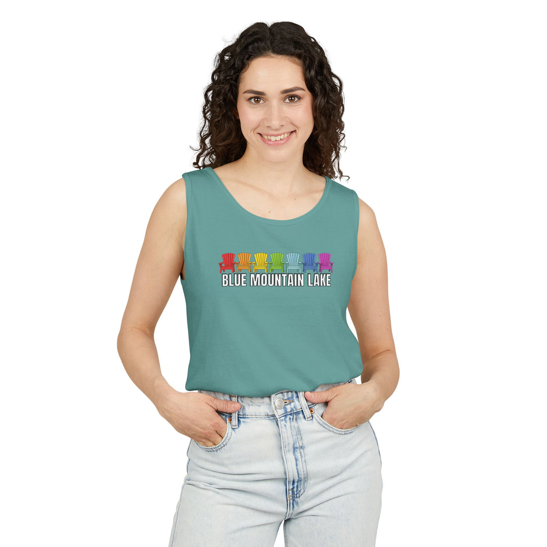 Blue Mountain Lake Rainbow Chairs Unisex Tank