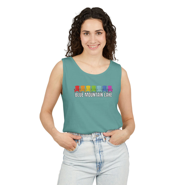 Blue Mountain Lake Rainbow Chairs Unisex Tank