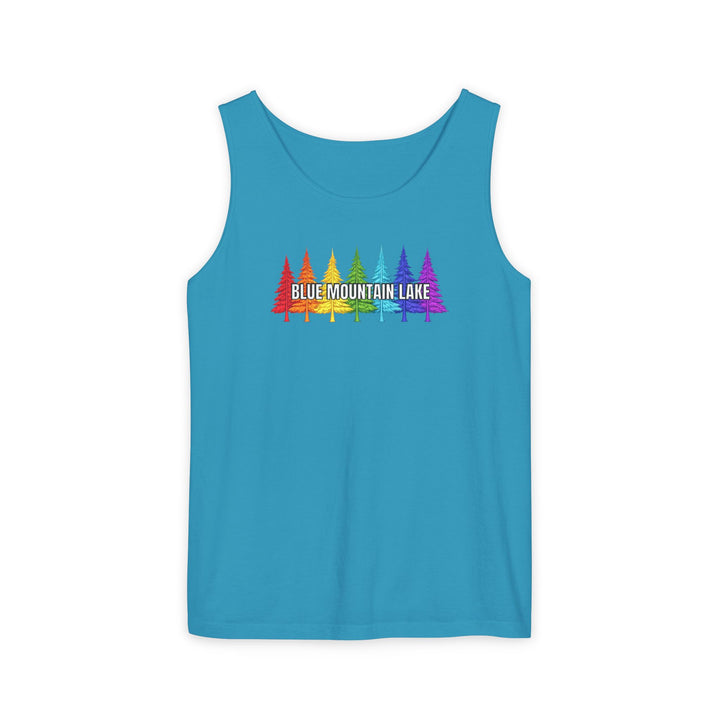 Blue Mountain Lake Rainbow Trees Unisex Tank
