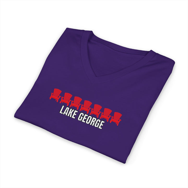 Lake George Unisex V-Neck - Red Chairs