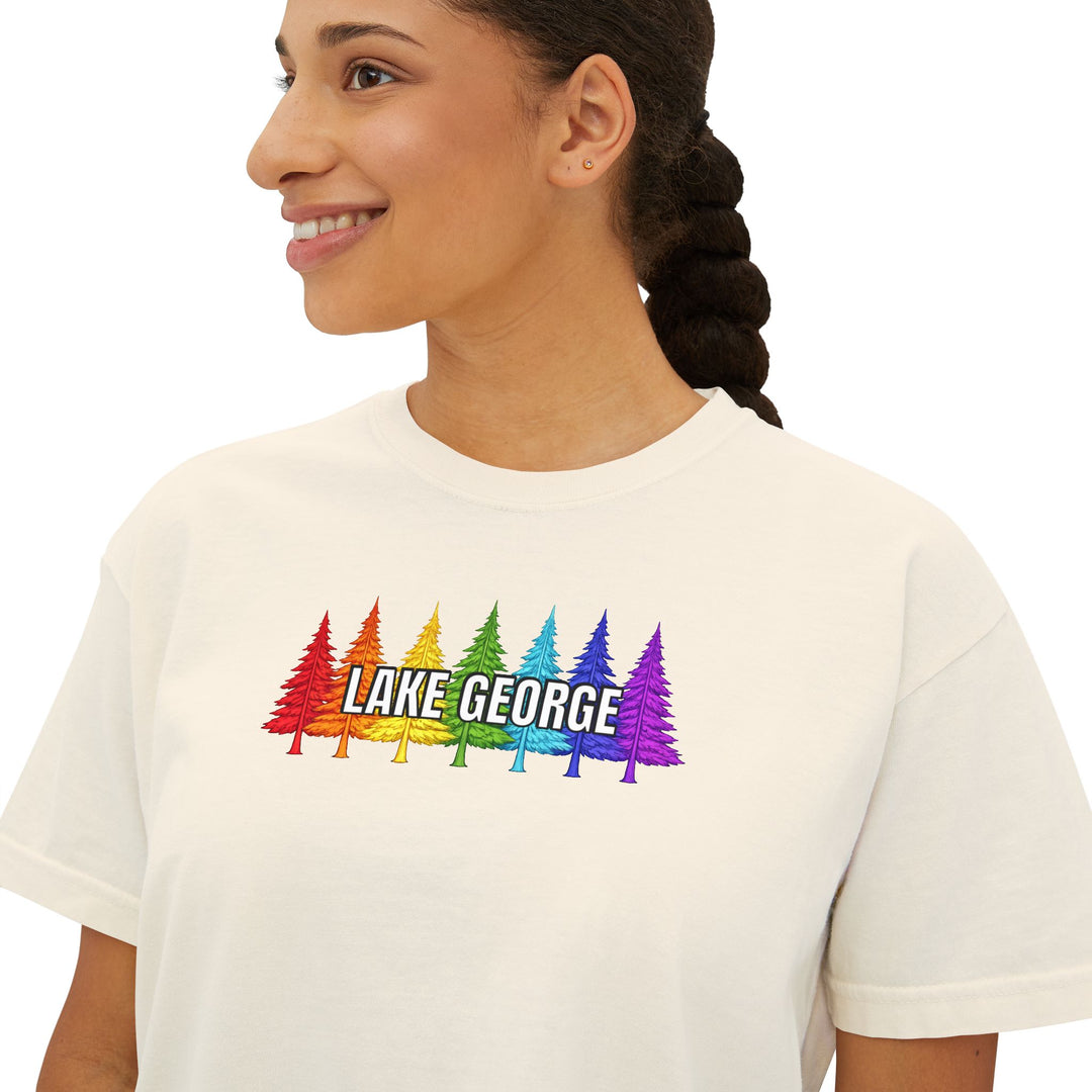 Lake George Rainbow Trees Ladies Boxy Tee