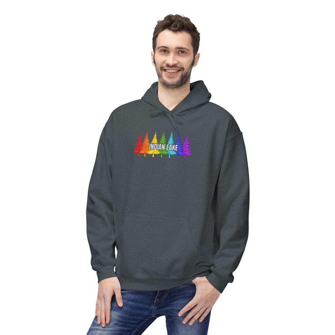 Indian Lake Hoodie - Rainbow Trees