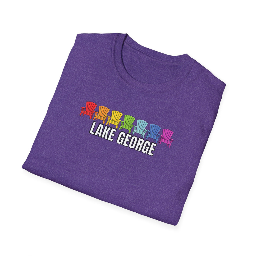 Lake George Unisex T-Shirt - Rainbow Chairs