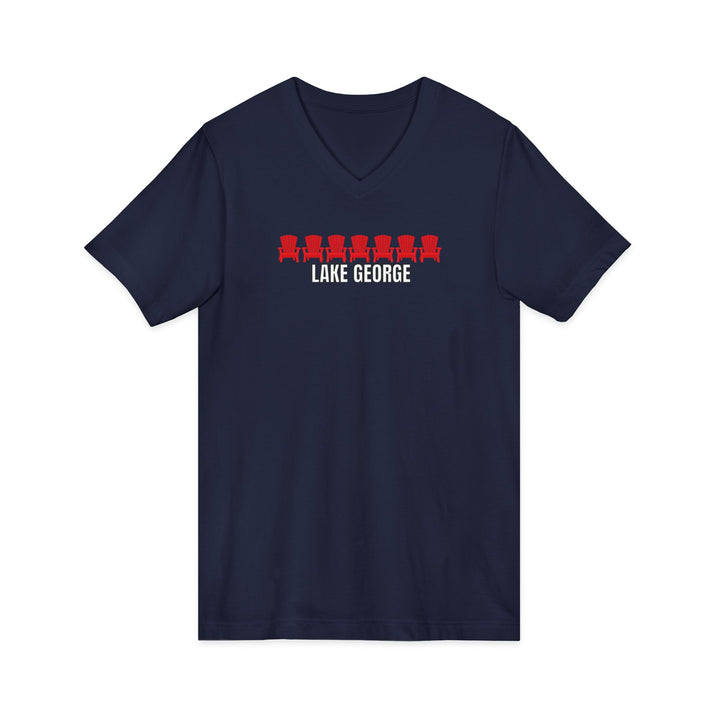 Lake George Unisex V-Neck - Red Chairs
