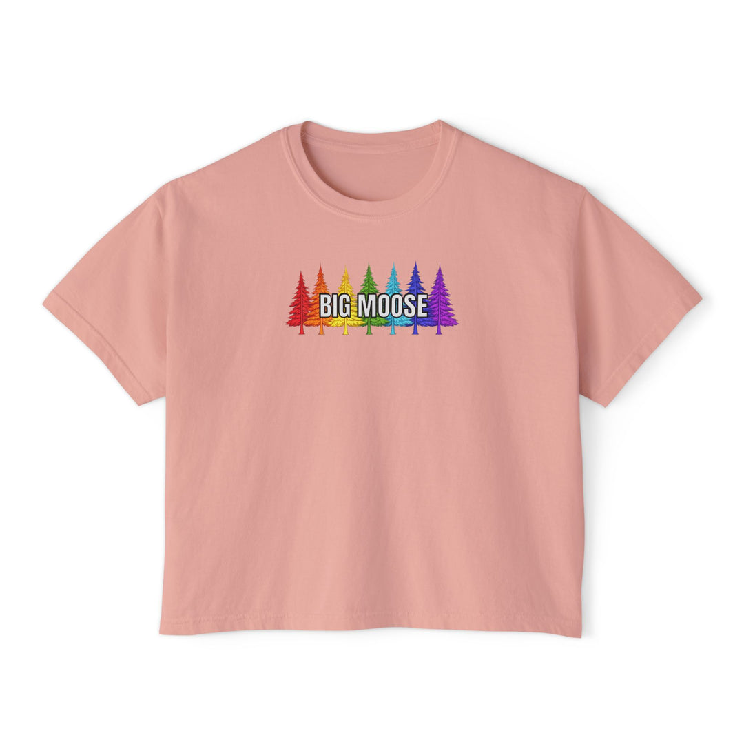 Big Moose Rainbow Trees Ladies Boxy Tee