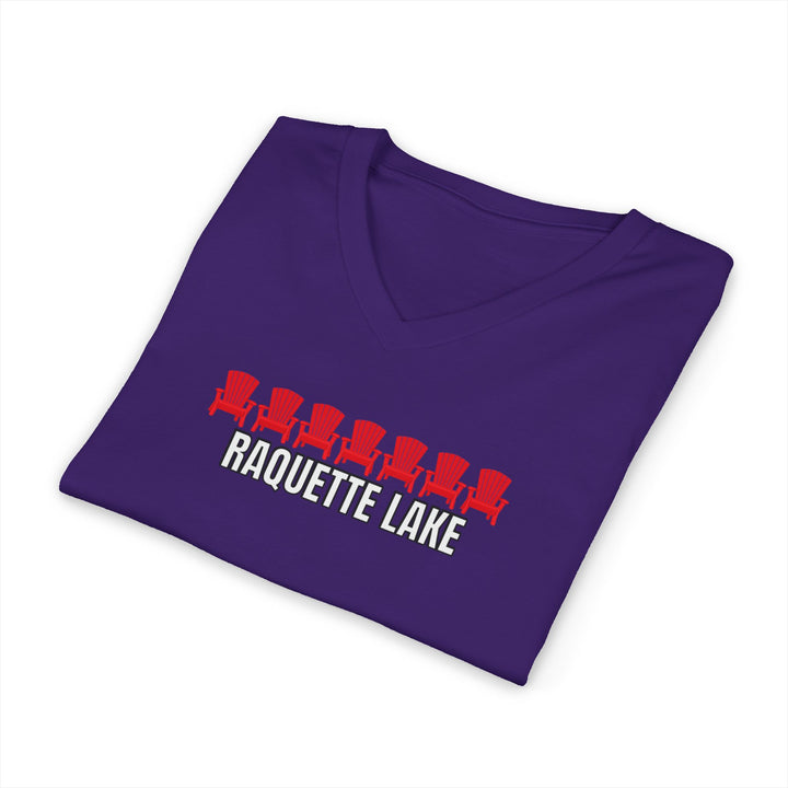 Raquette Lake Unisex V-Neck T-Shirt - Red Chairs