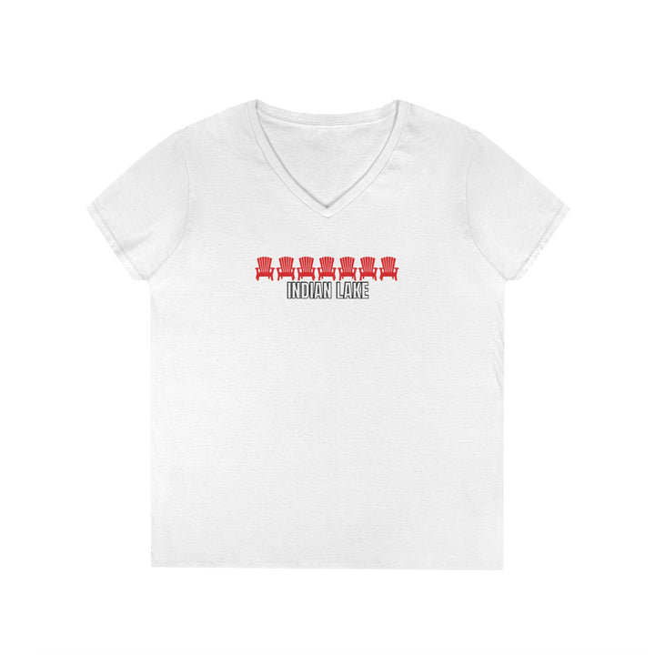 Indian Lake Ladies V-Neck T-Shirt - Red Chairs