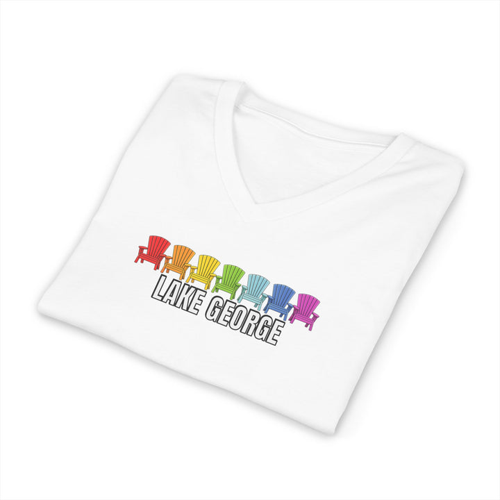 Lake George Unisex V-Neck - Rainbow Chairs
