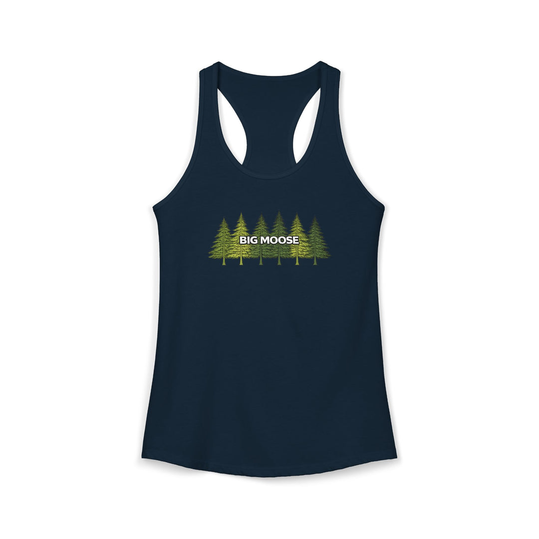 Big Moose Pine Trees Ladies Racerback Tank