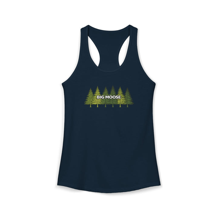 Big Moose Pine Trees Ladies Racerback Tank