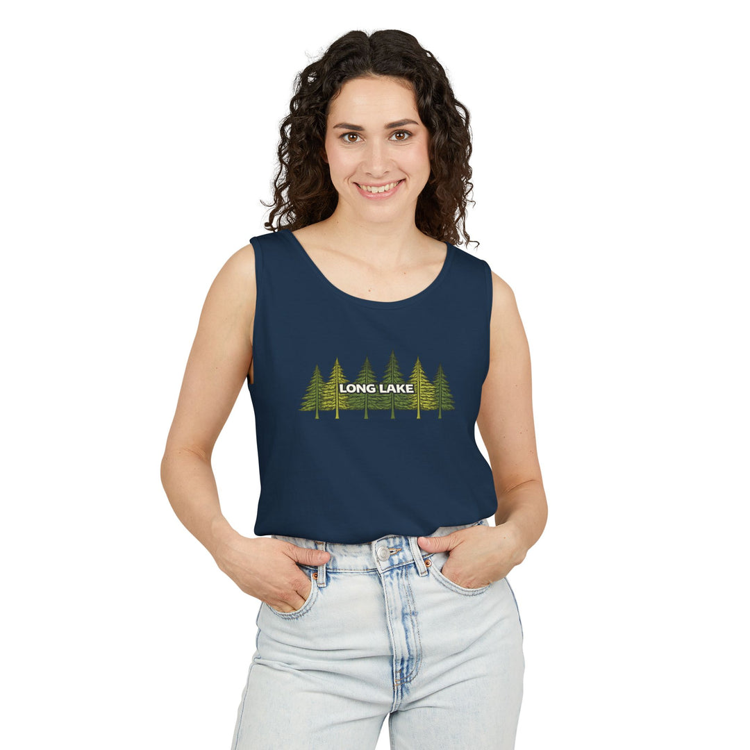 Long Lake Pine Trees Unisex Tank