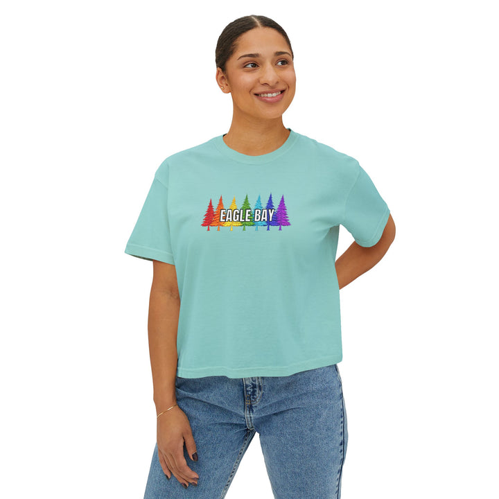 Eagle Bay Ladies Boxy Tee - Rainbow Trees