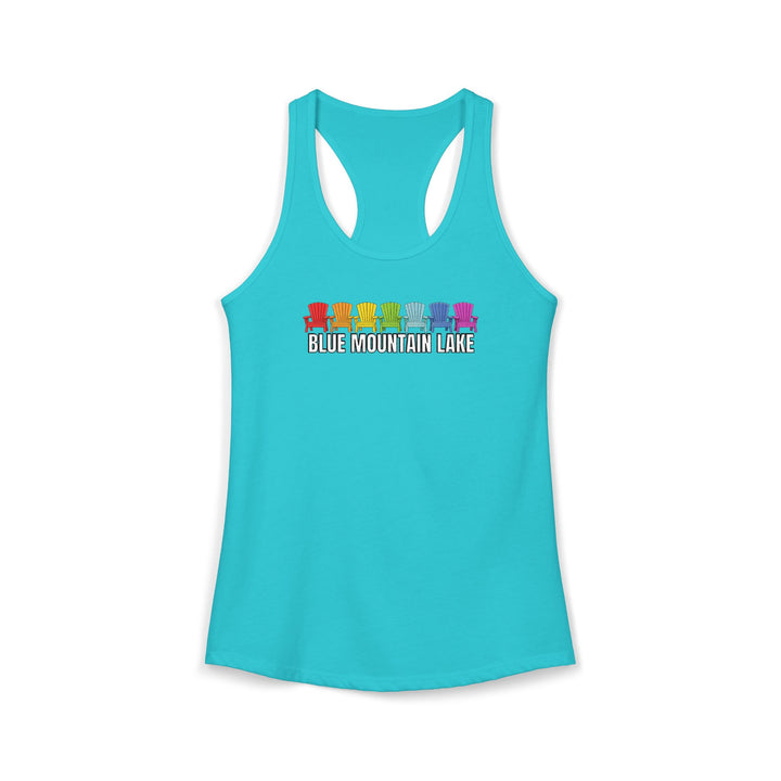 Blue Mountain Lake Rainbow Chairs Ladies Racerback