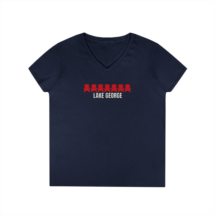 Lake George Red Chairs Ladies V-Neck
