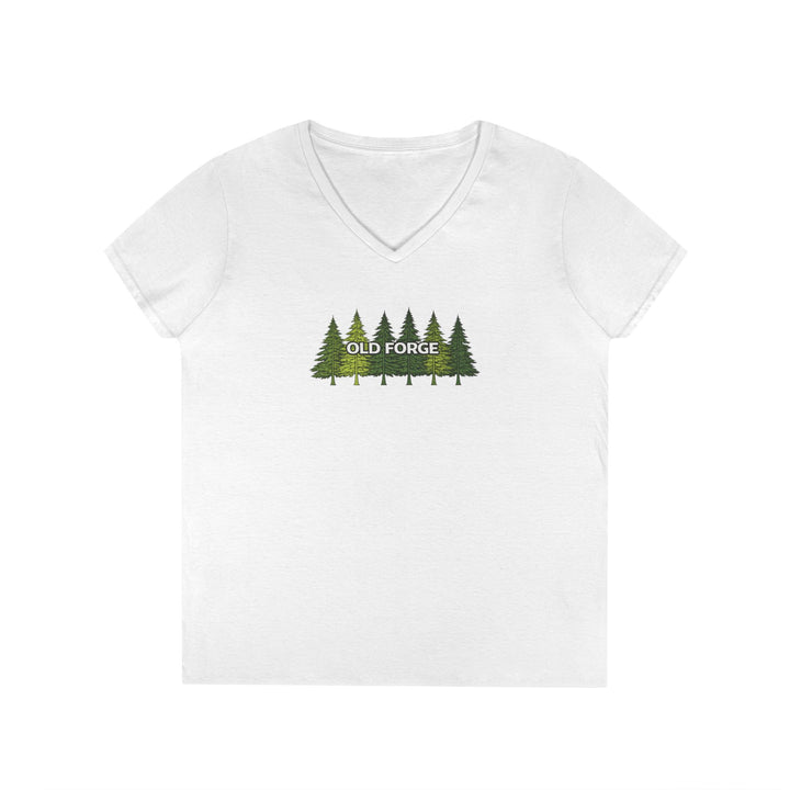Old Forge Pine Trees Ladies V-Neck T-Shirt